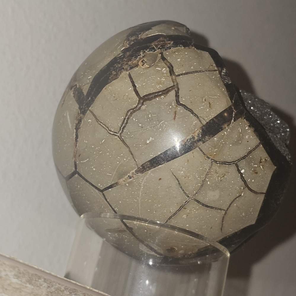 3.9" Septarian Polished Geode Sphere- Madagascar! - Picture 10 of 13